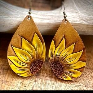 Golden Sunflower Teardrop Earrings
